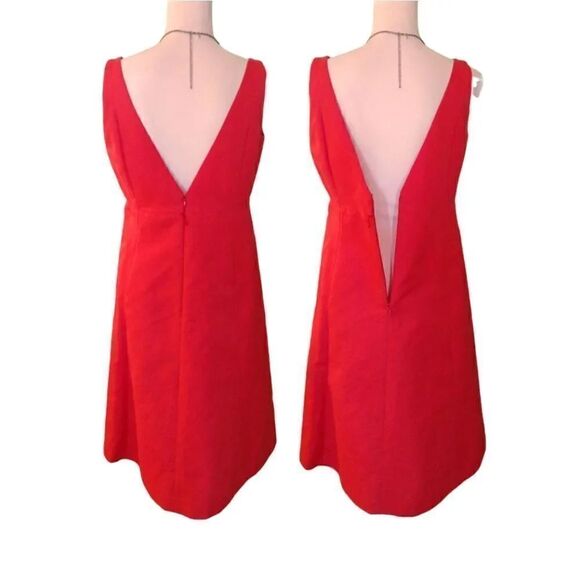 J. Crew Matte Red Fit And Flare V Neck Midi Cocktail Dress Size 8 - Picture 13 of 16